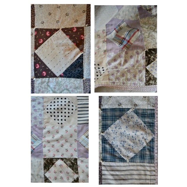 1900’s "Diamond in a Square" Hand-Stitched Cotton Quilt For Sale - Image 11 of 13