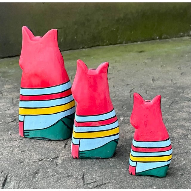 Folk Art Vintage Hand-Painted Wooden Folk Art Cats- Set of 3 For Sale - Image 3 of 10