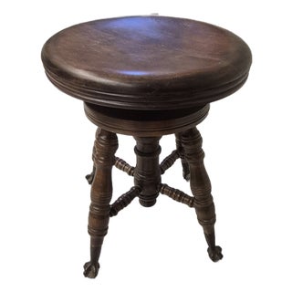 Antique Victorian-Style Piano Stool With an Adjustable Revolving Seat For Sale