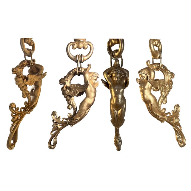 Antique Abstract Egg Shaped Shade With Sculptural Dragon Goddess Finial Pendant Light For Sale - Image 13 of 18