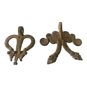 VTG Set of Two Gan Bronze Amulet Pendant/Gold Weight / Ornate Serpents Burkina Faso