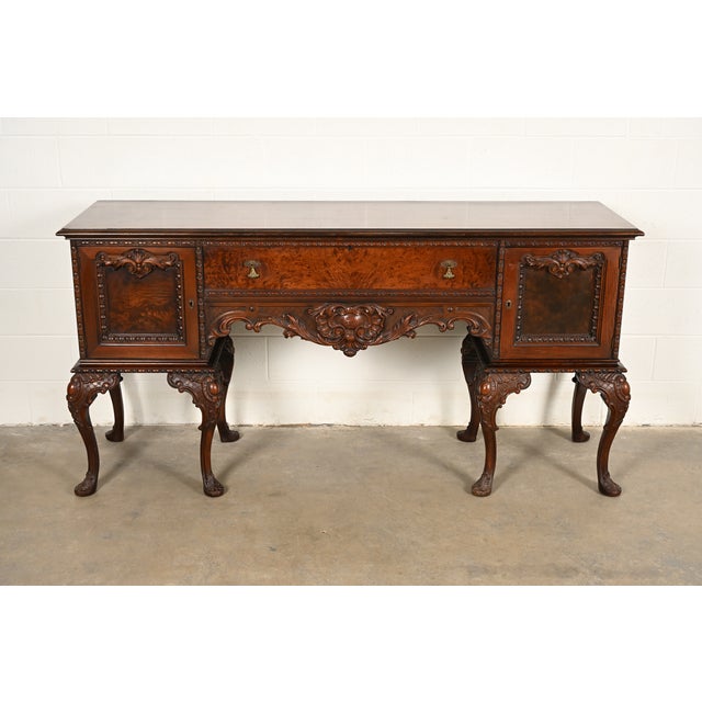 Rococo Berkey & Gay Style Chippendale Carved Mahogany Sideboard or Bar Cabinet, Circa 1920s For Sale - Image 3 of 18