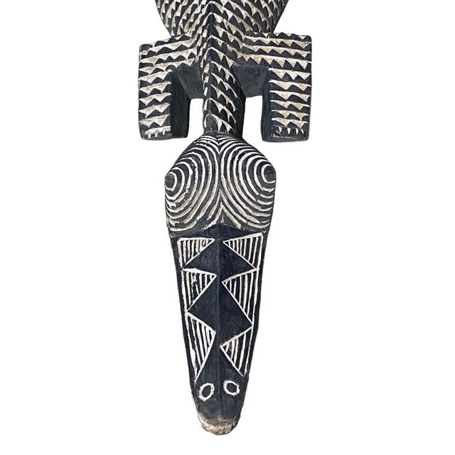Black Vintage African Life Size Wooden Sculpture Black and White of a Crocodile Nuna Bobo Burkina Faso 78" For Sale - Image 8 of 8