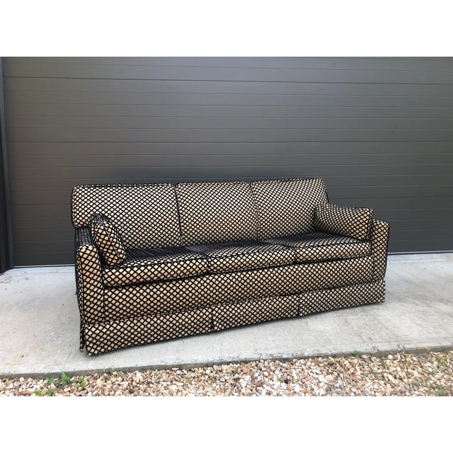Flexsteel 1970s Flexsteel Sofa Checkered Black Velvet Detail For Sale - Image 4 of 9