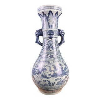Large 19th Century Porcelain Vase with Animated Scene Decorations For Sale