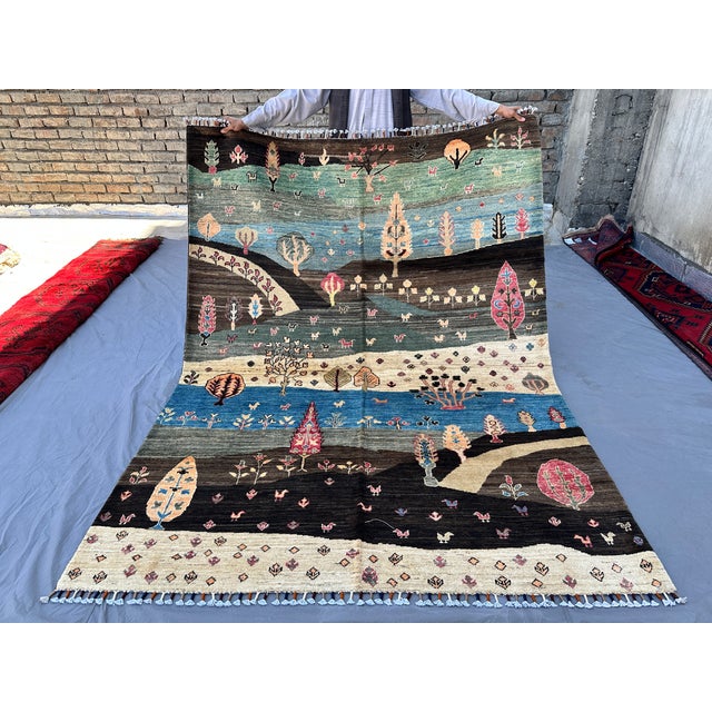 Landscape Gabbeh Hand-Knotted Wool Rug - 7'9" X 5'9" For Sale - Image 4 of 15