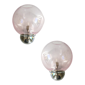 Set of Two Contemporary Pink "Pulegoso" Murano Glass Wall Sconces