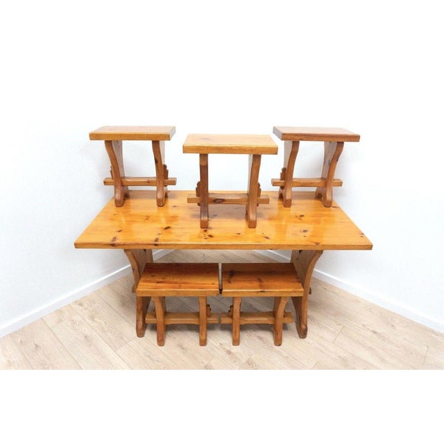 Mid-Century Swedish Dining Table and Stools in Pine, 1960, Set of 6 For Sale - Image 17 of 18