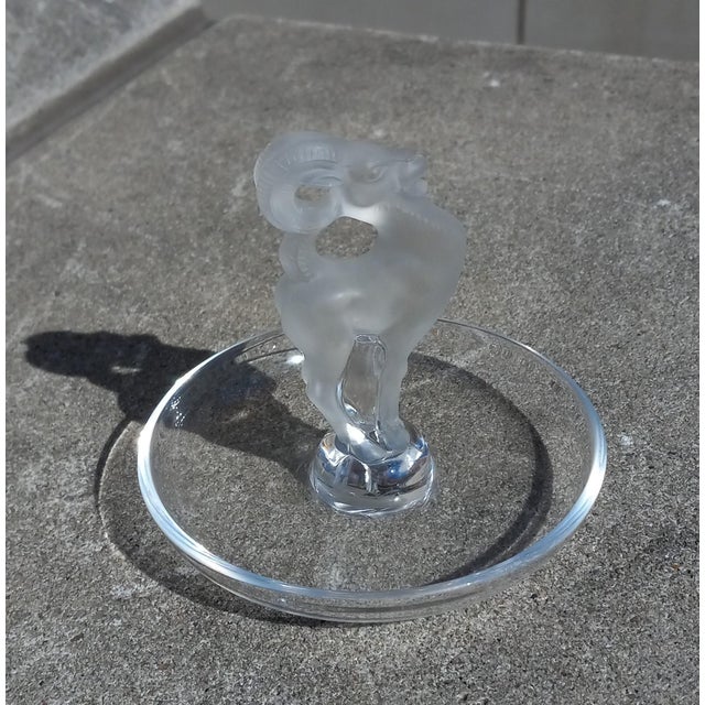 Glass Lalique France Ring Tray Frosted Clear Ram Figurine For Sale - Image 7 of 11