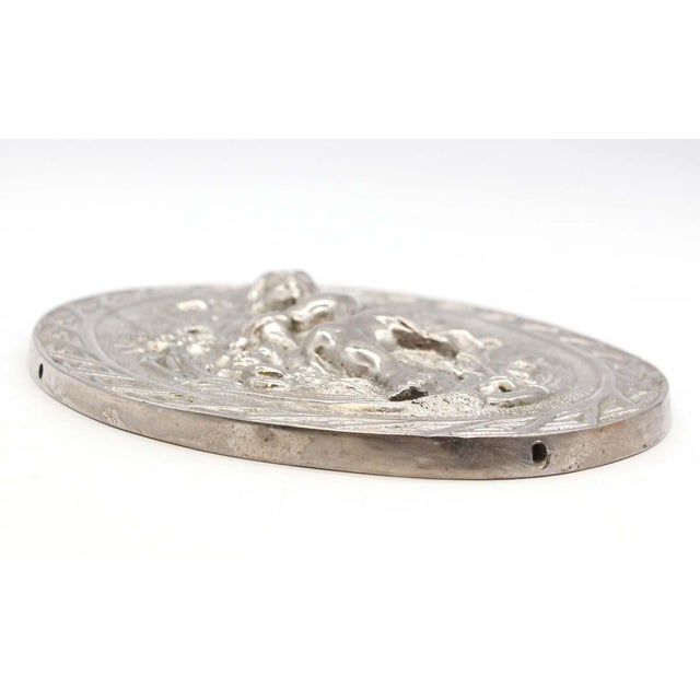 Metal Vintage Cast Aluminum Figural Horseback Oval Silver Wall Relief For Sale - Image 7 of 8