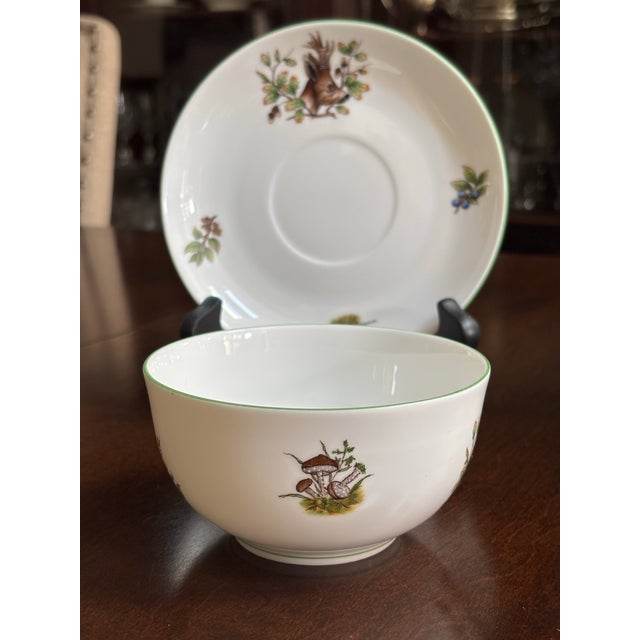 Vintage Set of 4 Herend Hungary Handpainted Forest Animal Pattern 8 oz.Tea/Coffee Cups & Saucers- 2 Stag/Deer, 1 Fox and 1 Hare For Sale In Baltimore - Image 6 of 12