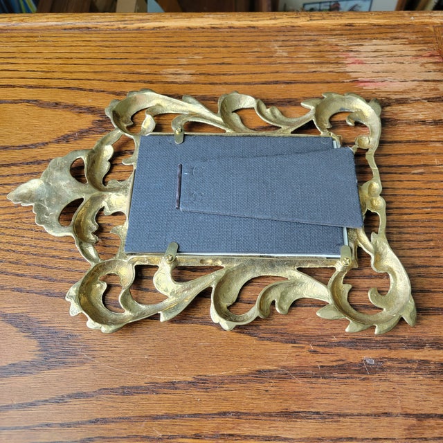 Vintage Ornate Cast Brass Art Nouveau Picture Frame Holds 4 X 6 Picture For Sale - Image 9 of 13