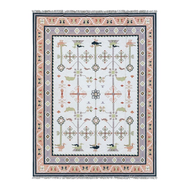 Handmade Dhurrie | Pastel Indian Flatweave Kilim | 12x15 For Sale