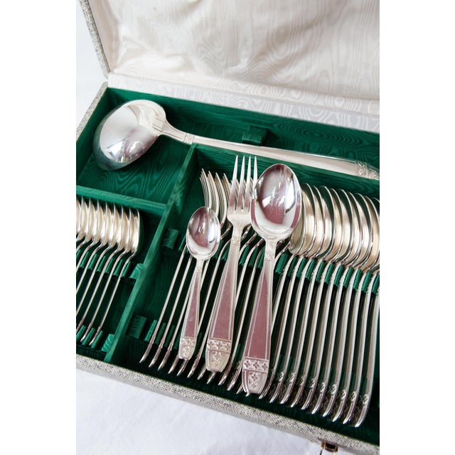 Silver French Art Deco Style Cutlery Service for 12 in Silver Metal, 1950s, Set of 49 For Sale - Image 8 of 12