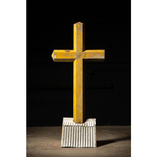 Large Vintage Painted Tin Cross For Sale - Image 4 of 7