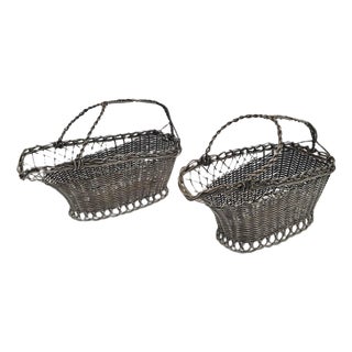 Vintage French Style Metal Wine Baskets or Bottle Holders, 1970s, Set of 2 For Sale
