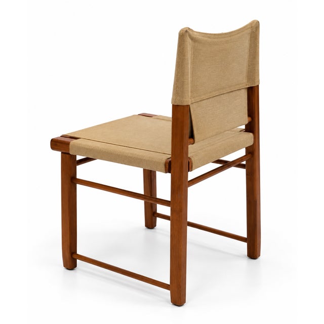 1960s Italian Wooden Dining Chairs with Canvas Upholstery, 1970s, Set of 4 For Sale - Image 5 of 10