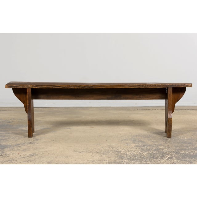 Farmhouse Late 19th Century French Provincial Rustic Pine Farmhouse Bench For Sale - Image 3 of 14
