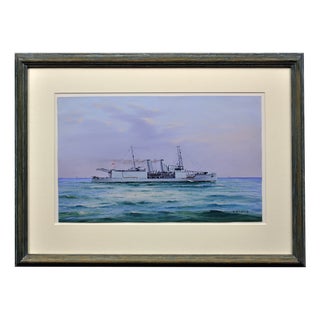 Vincenzo Desposito, HMS Nairana Royal Navy Seaplane Carrier, 1890s, Gouache & Paper, Framed For Sale