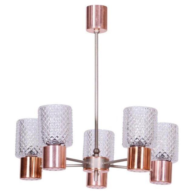 Mid-Century Chandelier in Chrome, Steel, Copper, and Glass, Czech, 1960s For Sale - Image 11 of 11
