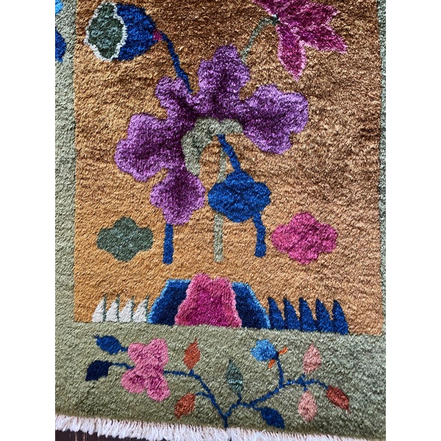 Antique Art Deco Chinese Rug, 2' X 4' C-1920, Imperial Garden. #17605 For Sale - Image 9 of 11