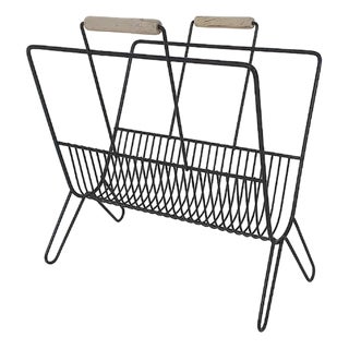 Mid-Century Black Metal Magazine Rack, Netherlands, 1950s For Sale