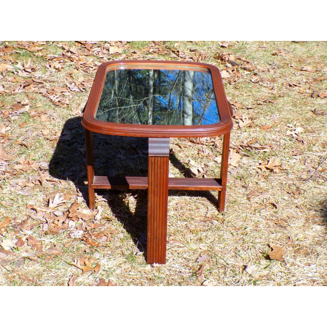 Wood Vintage Art Deco Mirror Top End Table Solid Walnut Petite Coffee Table For Sale - Image 7 of 14