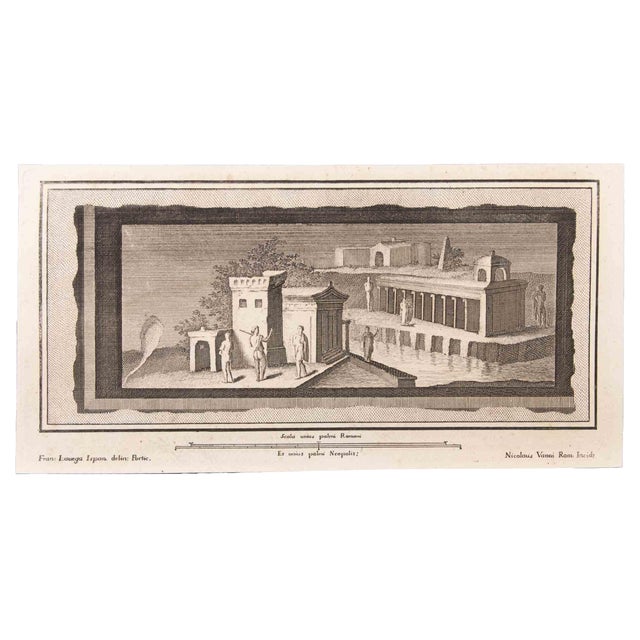 Nicola Vanni, Landscape with Monuments and Figures, Etching, 18th Century For Sale