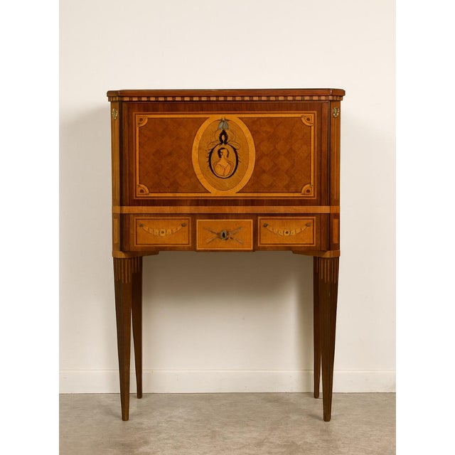 Louis XVI Style Bargueno Secretary Cabinet in Precious Wood Marquetry For Sale - Image 6 of 6