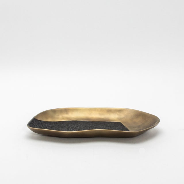 Kifu Paris Bowl in Bronze Patina Brass With Black Shagreen Details by Kifu Paris For Sale - Image 4 of 8