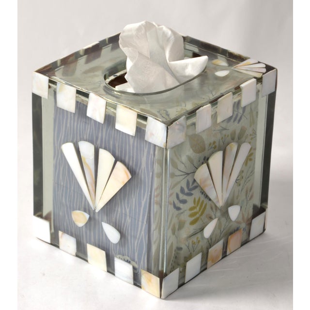 Chelsea House Inc Late 20th Century Coastal Acrylic Mother of Pearl Seascape Tissue Box Cover For Sale - Image 4 of 14