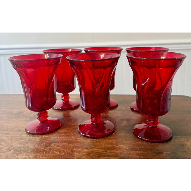 Mid-Century Modern Mid 20th Century Fostoria Jamestown Ruby Red Ice Tea Glasses - Set of 6 For Sale - Image 3 of 12