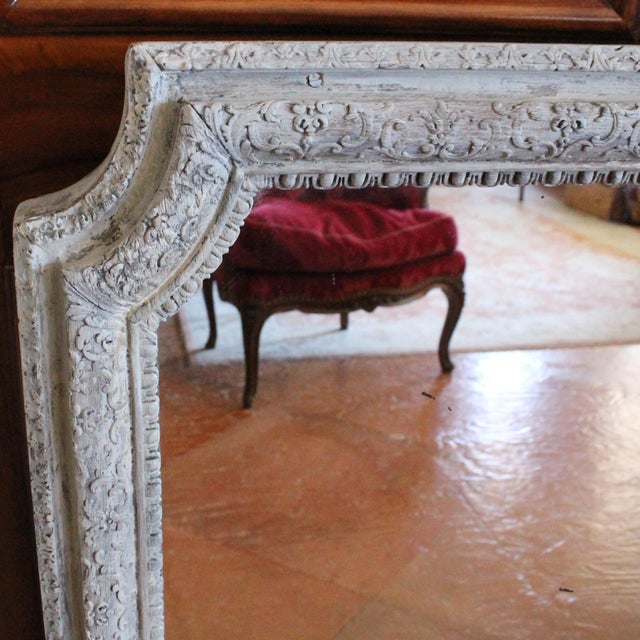 French Grey Painted Carved Oak Pier Mirror / Over Mantel Mirror For Sale - Image 6 of 16