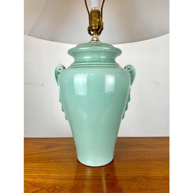 Mid Century Modern Celedon Crackle Glaze Ginger Jar Table Lamp For Sale - Image 4 of 11