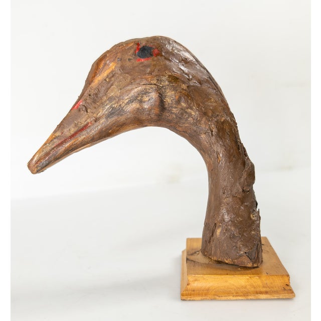 Traditional Mid-Century Folk Art Found Driftwood Painted Goose or Duck Head For Sale - Image 3 of 9