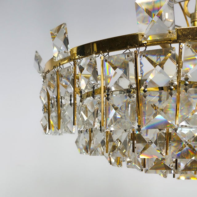 Mid-Century Brutalist Clear Crystal and Brass Chandelier from Palwa, 1970s For Sale - Image 10 of 12