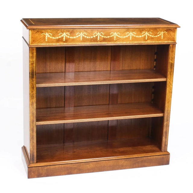 Vintage Sheraton Burr Walnut Low Open Bookcases, Set of 2 For Sale - Image 11 of 16