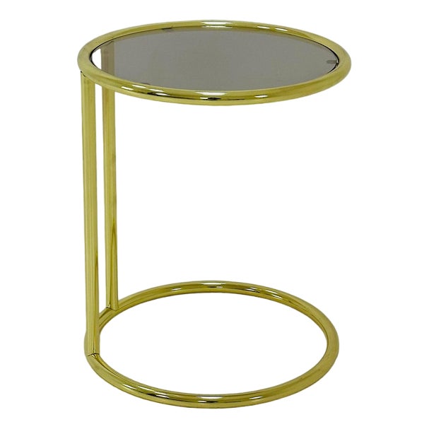 Bauhaus Round Golden Chrome and Glass Side Table, 1980s For Sale