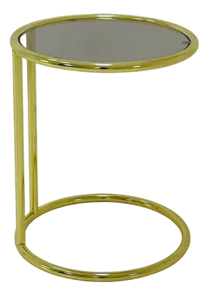 Bauhaus Round Golden Chrome and Glass Side Table, 1980s