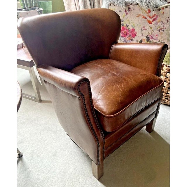 Vintage Brazilian Leather Armchair with Antique Brass Studs For Sale - Image 16 of 17