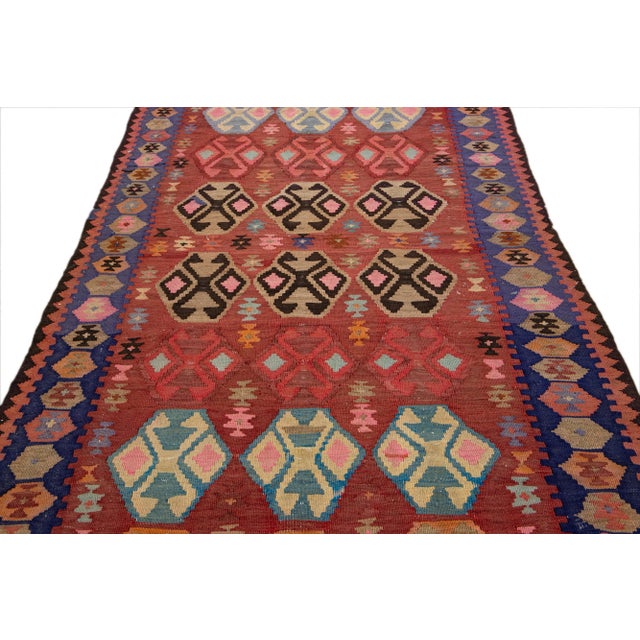 Tribal Vintage Kilim Rusted Handmade Flatweave Geometric Wool Runner For Sale - Image 3 of 11