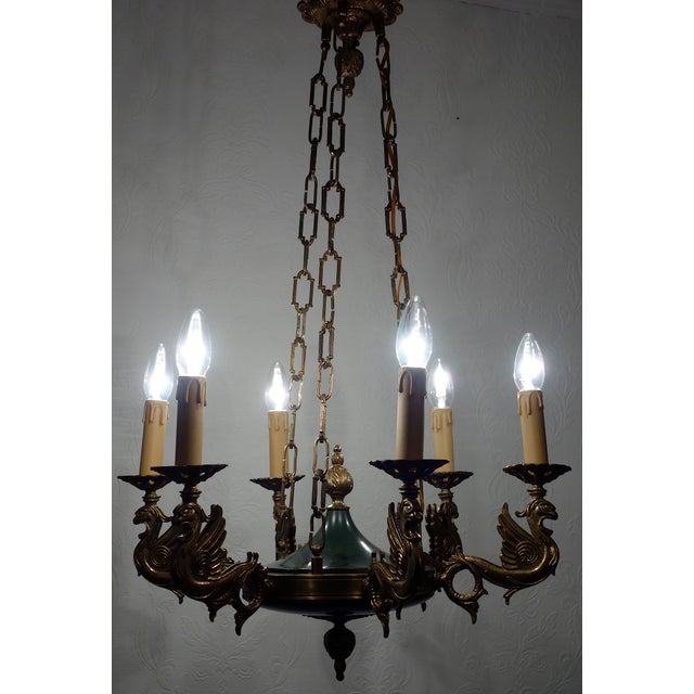 French Empire Brass Swan Chandelier from Unbekannt, 1940s For Sale - Image 14 of 15