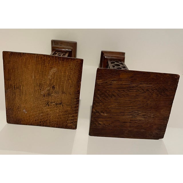 Brown Set of Arts and Crafts Carved Candlesticks For Sale - Image 8 of 8
