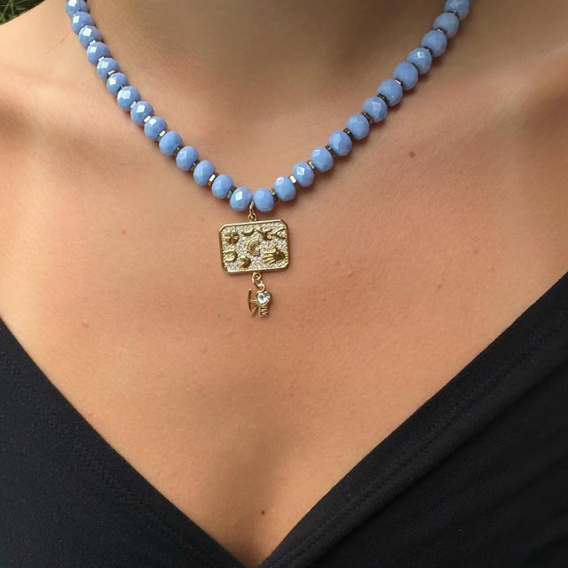 Early 21st Century Love Protective Symbols Blue Choker Necklace For Sale - Image 5 of 13