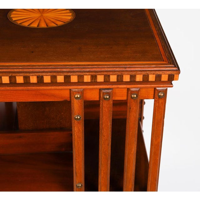 Antique Edwardian Flame Mahogany and Inlaid Revolving Bookcase, 1890s For Sale - Image 9 of 15