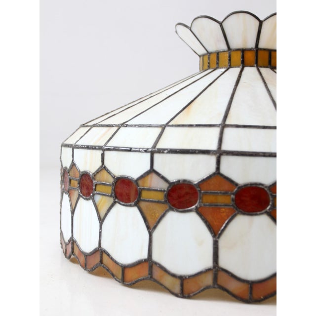 Cream Vintage Tiffany-Style Stained Glass Hanging Light Shade For Sale - Image 8 of 12