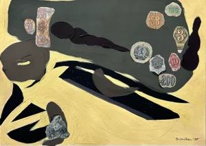 Abstract Painting/Collage “Currency” by Erik Sulander, Gouache on Paper