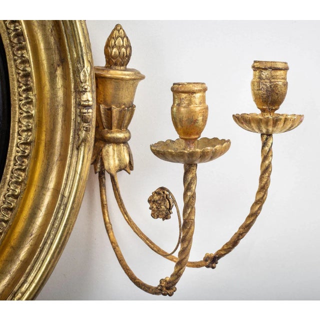 Brass Regency Classical Gilt Convex Girandole Mirror For Sale - Image 8 of 11