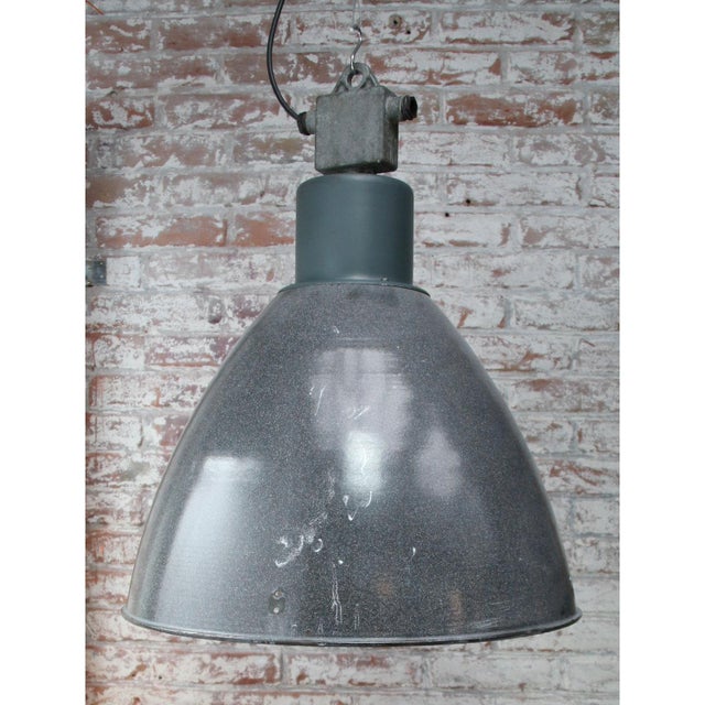 Vintage Industrial Gray Enamel Pendant Light For Sale - Image 4 of 7