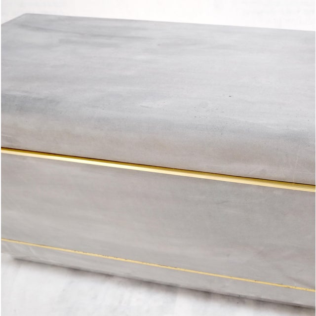 Faux Grey Suede Brass Trim Truck Hope Chest Storage Box Cardin Style For Sale - Image 9 of 12
